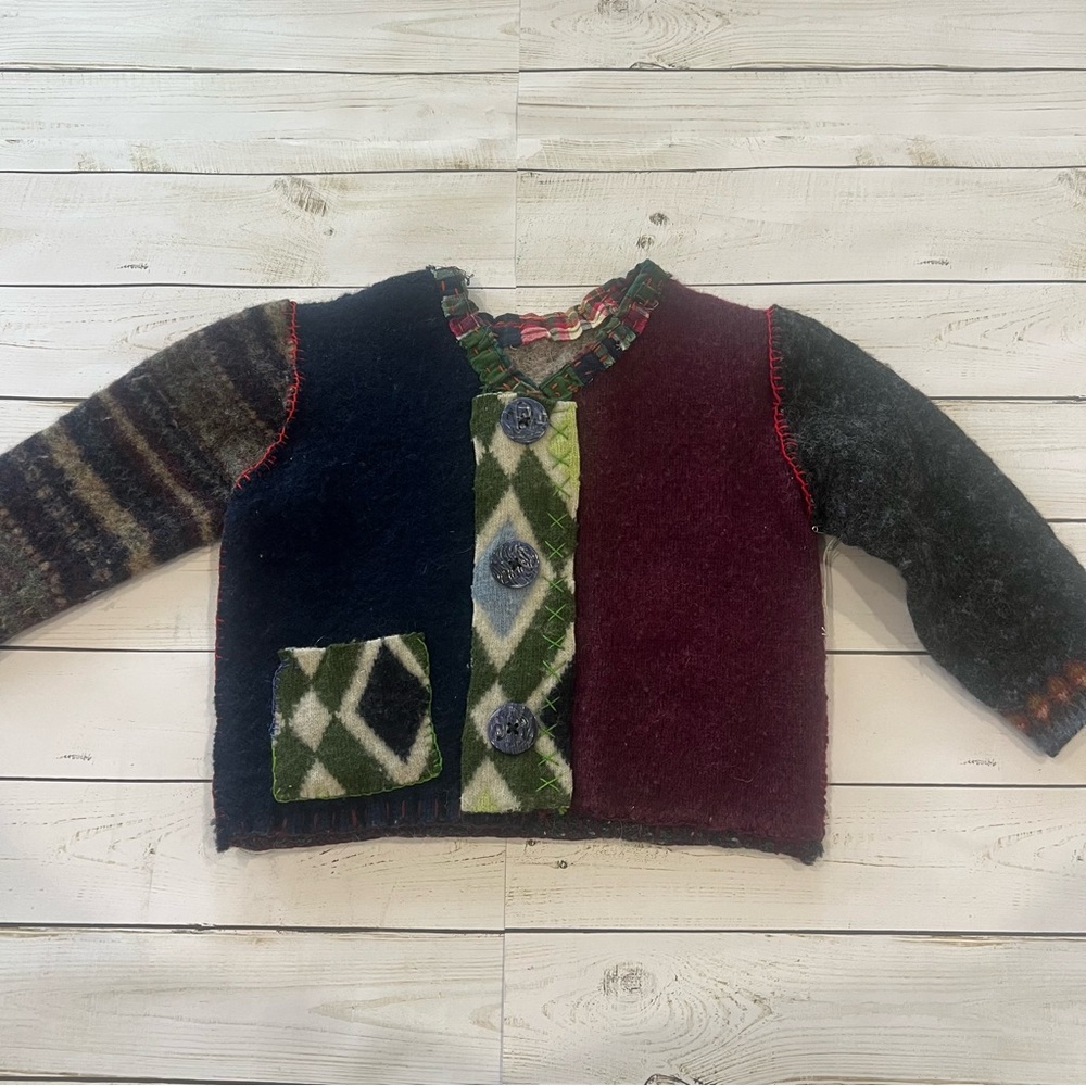 Handcrafted Baby Sweater- 12M Colorful Patchwork Kids Sweater